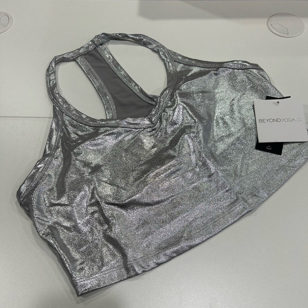 Beyond Yoga Women's XL Liquid Silver On The Up Cropped Tank NWT Racerback Bra